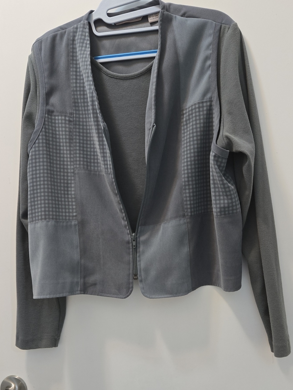 TanJay Gray Patchwork Zip-Front Blazer